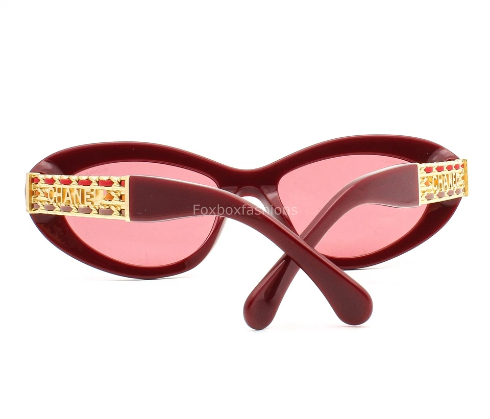 Gafas de sol Chanel ch5538QA 1792/7N rojo oscuro dorado metal cadena con logotipo CC con estuche Foto 3 de 4