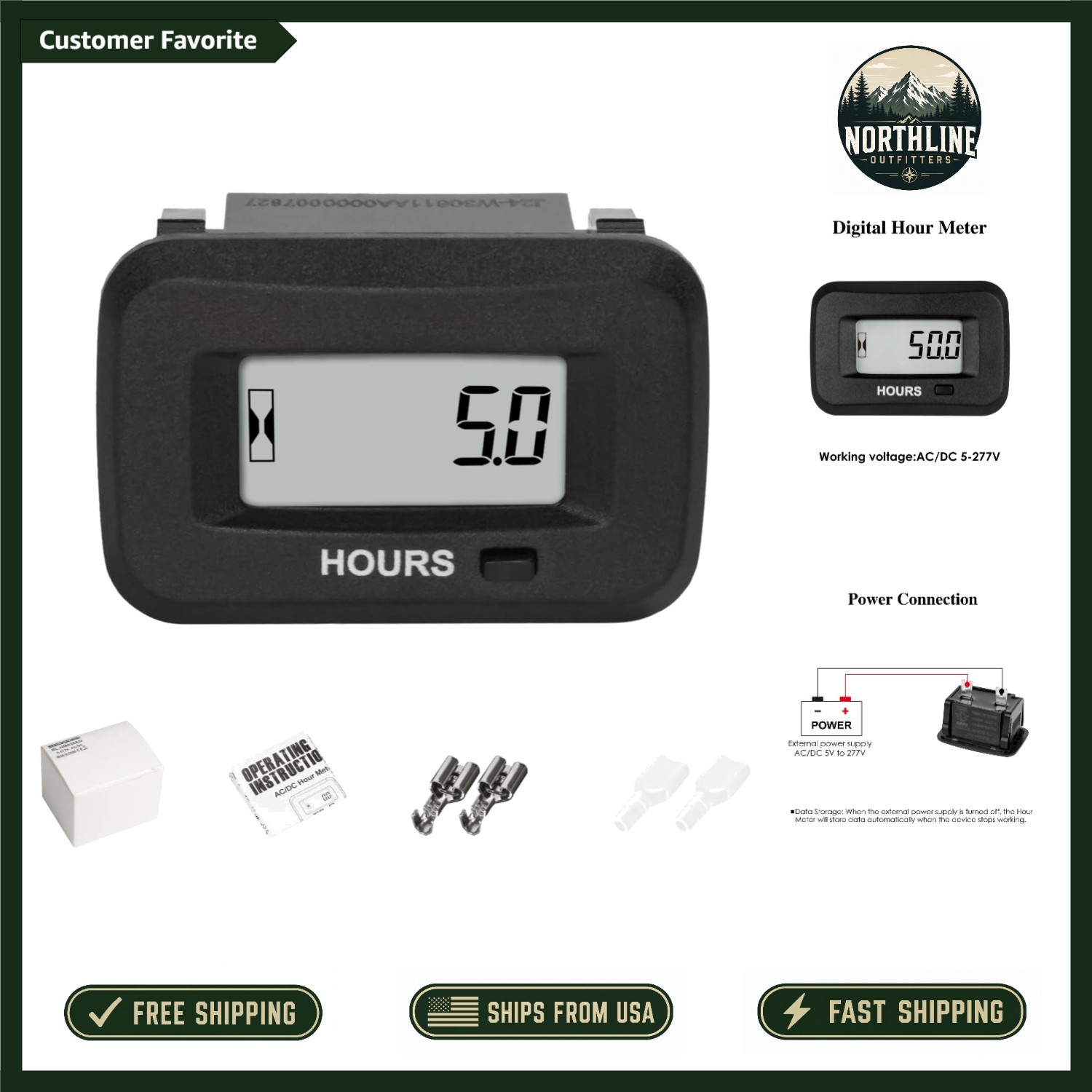 Waterproof Programmable Hour Meter AC/DC 5-277V for Versatile Machinery Use