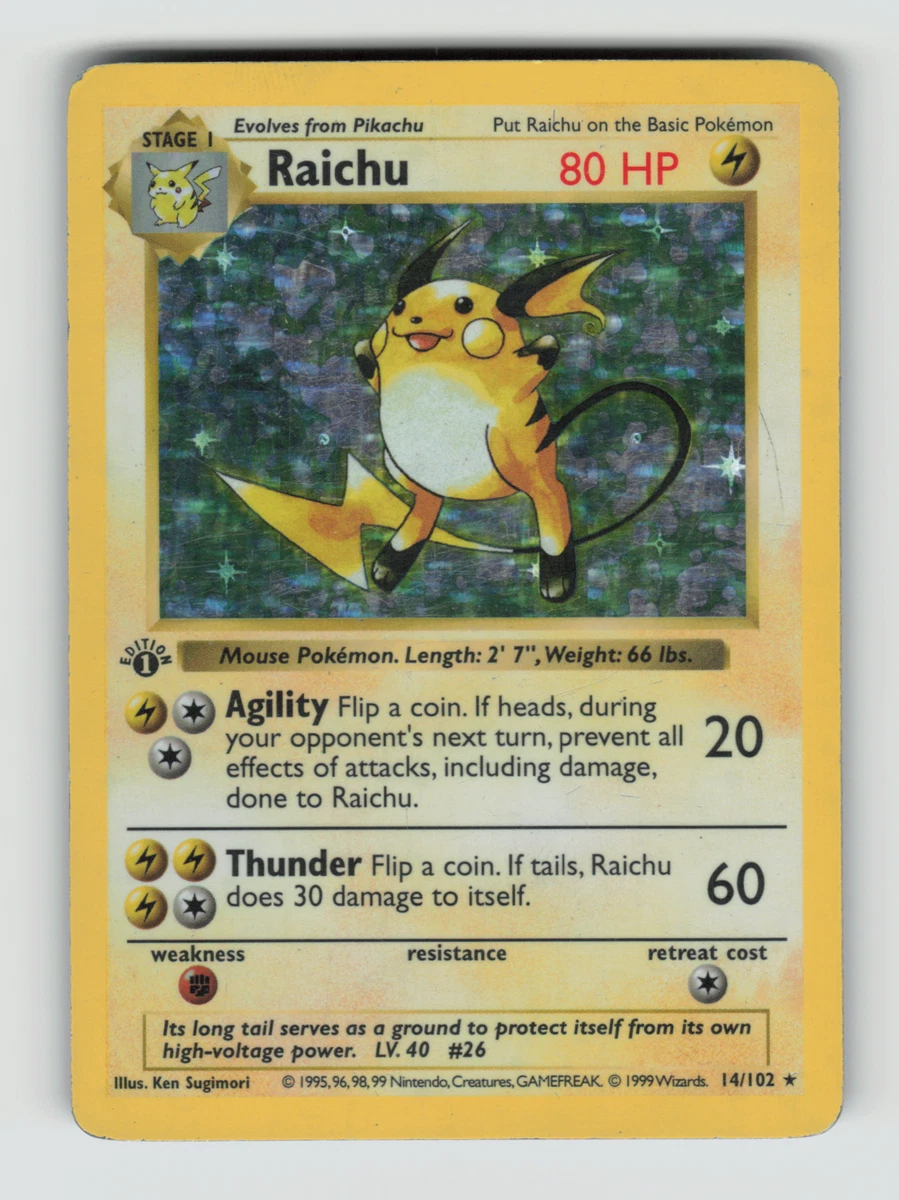 英語版初期　ポケモンカード　raichu shadowless　holo Raichu Pokémon TCG Shadowless Individual Collectible Card Game