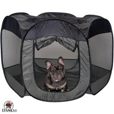 Gray Portable Pet Playpen Tent - Large Indoor/Outdoor Zippered Dog  Cat Crate