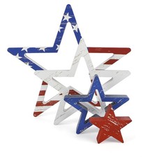 4th of July Decorations Stars Set of 4, Red White Blue Decor, Patriotic Memoriia