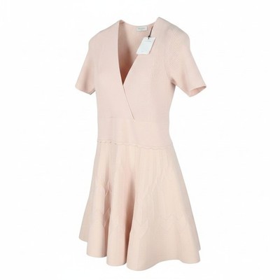 SANDRO Esmera Women Dress 40 L Light Pink Textured Ribbed Short Sleeved RRP370 *