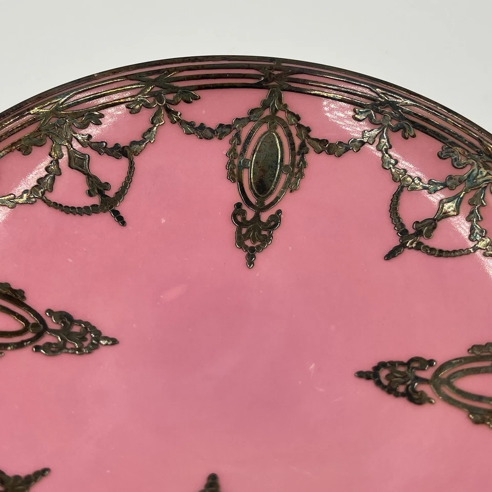 Antiguo plato de pastel rosa con superposición de plata esterlina Lenox BB&B Art Nouveau 1906-24 Foto 3 de 4