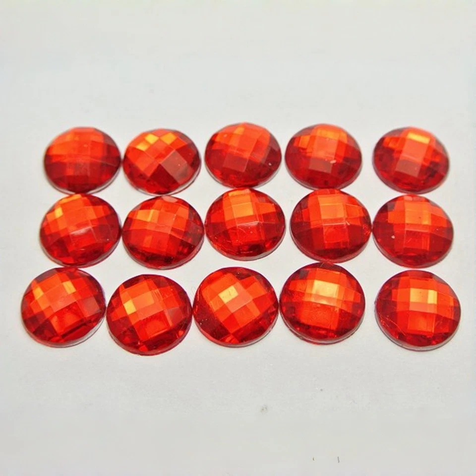 1000 cuentas de gema redondas de diamantes de imitación acrílicos rojos 12 mm parte posterior plana sin agujero Foto 2 de 4