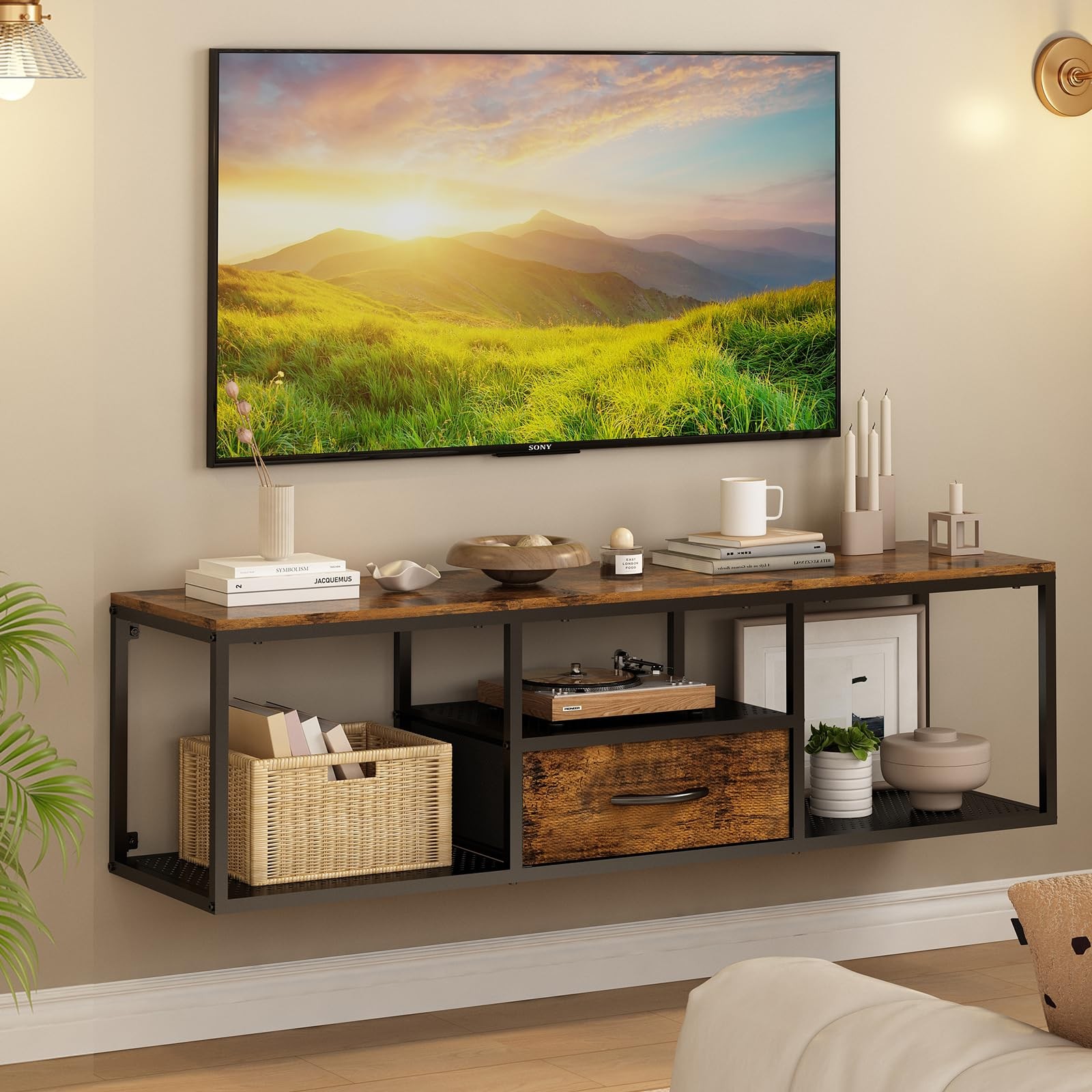 Floating Wall TV Stand Mounted with Storage Cabinet Entertainment Television