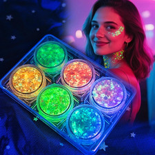 6 Colors Glow Body Glitter Gel, Glow in the Dark Hair Face Glitter Gel, Rave Acc