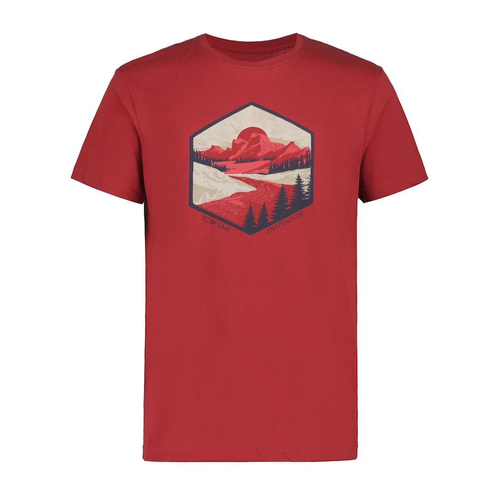 T-shirt coton biologique homme Icepeak Mocbach finitions premium coloris canneberge
