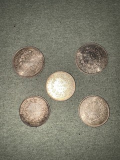 lot de 5 pièces de 50/10 francs Hercule en argent