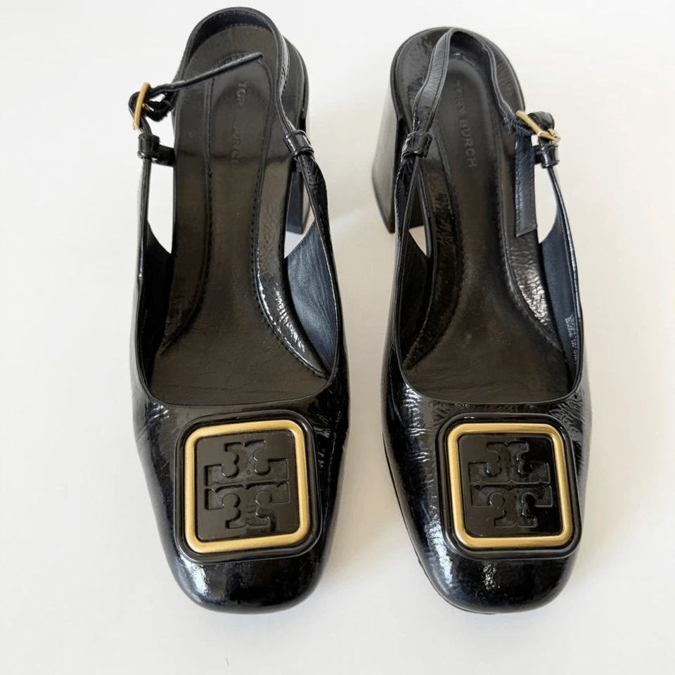Tory Burch Women’s Georgia Bombe Square Toe Leather Black Slingback Pump Size 6 - Image 3 of 4