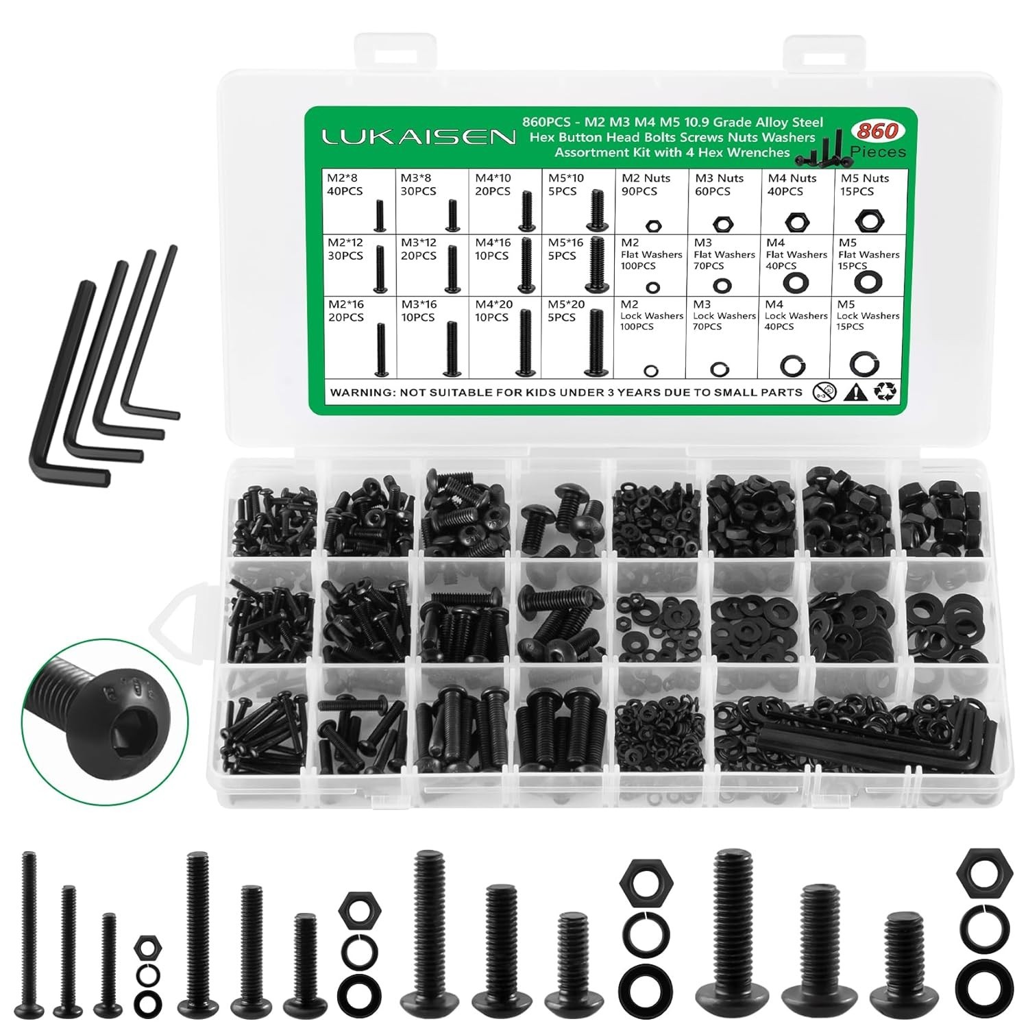 860PCS Metric Screw Assortment Kit, M2 M3 M4 M5 Machine Screws with Lock & Fl...