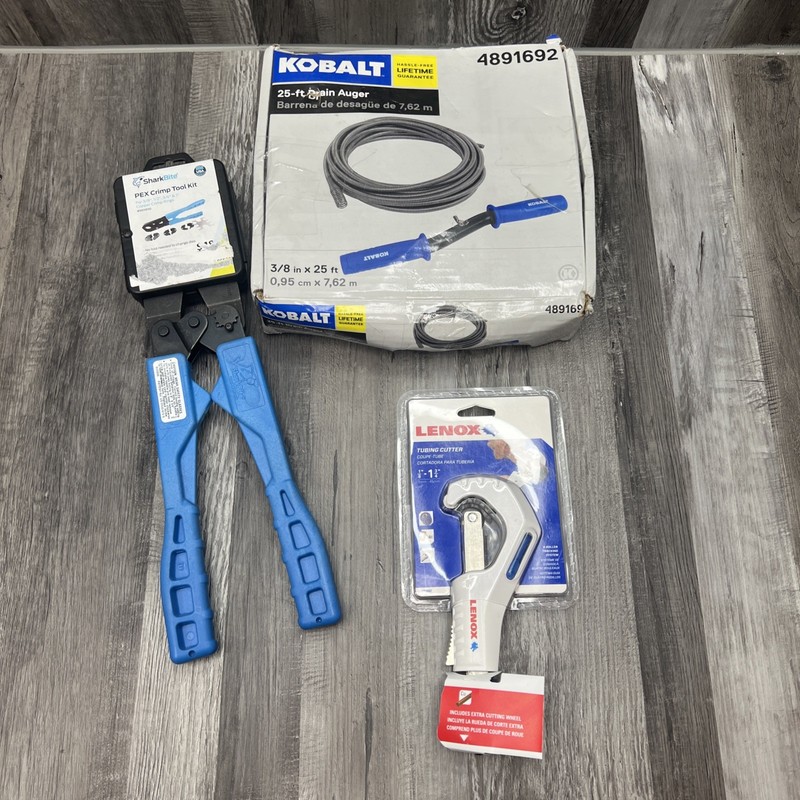 Lot Of 3 Hand Tools, Kobalt, SharkBite & Lenox, Tubing Cutter, Drain Auger, PEX