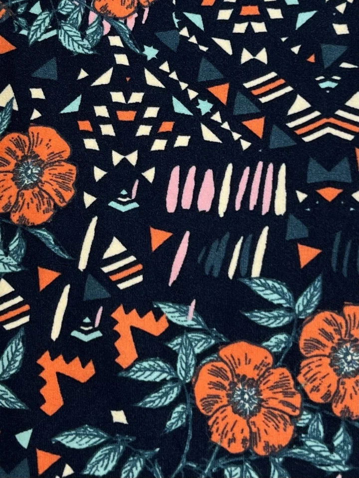 LuLaRoe Leggings TC Tall Curvy BLUE Retro Floral GEOMETRIC Chevron Yoga Waist - Image 3 of 4