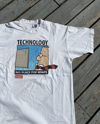 VINTAGE 90S DILBERT TECHNOLOGY NO PLACE FOR WIMPS FUNNY TEE SHIRT XL WHITE