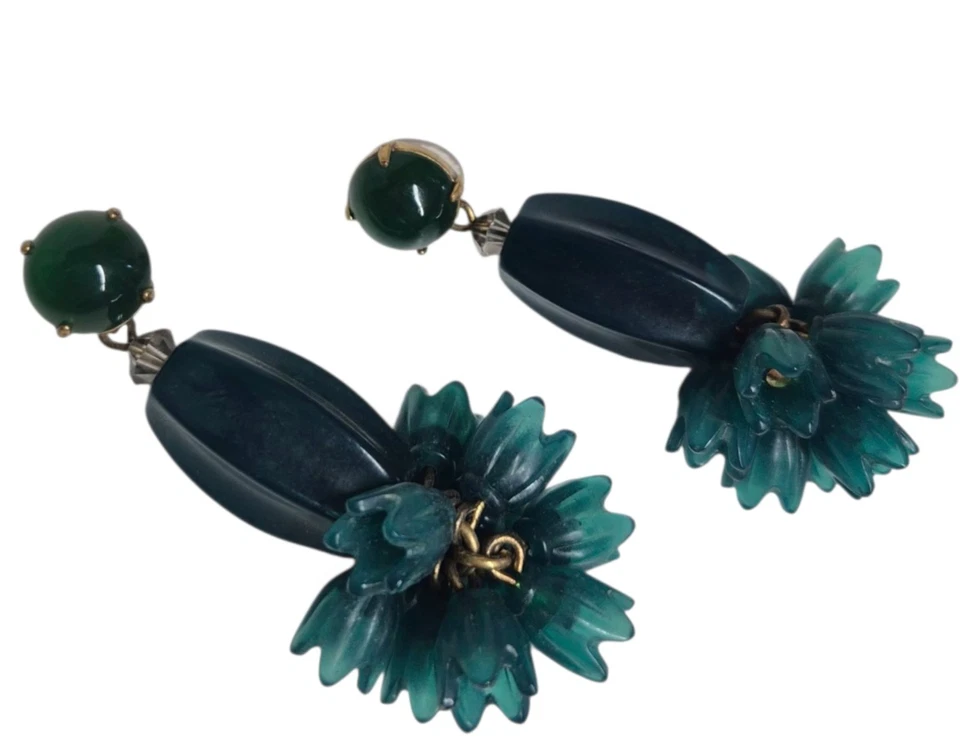 Pendientes colgantes J.Crew florales chuchería declaración bosque verde claro oro buey latón Foto 4 de 4