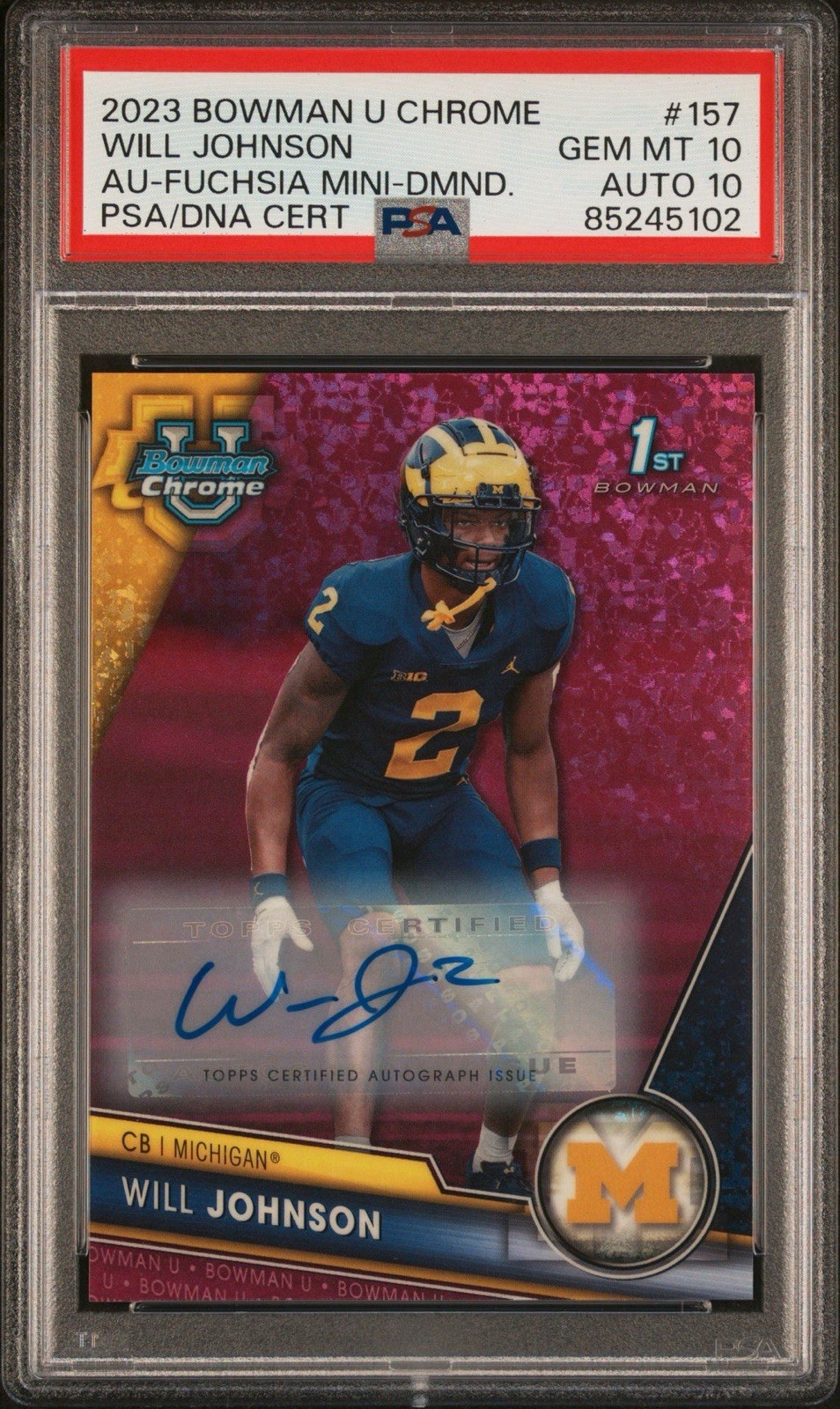 2023 Bowman U Chrome Will Johnson #157 Fuchsia Mini-Diamond Refractor /150 Auto