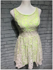 Love Fire, Junior S, Ivory Lace & Neon Green Tank Dress, Y2K Summer Mini Dress