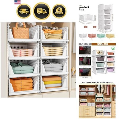 5 Pack Stackable Closet Storage Basket, Multifunctional & Foldable Closet Org...