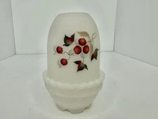 Vintage Fenton Custard Satin 5” Fairy Lamp Hand Painted Flowers & Berries