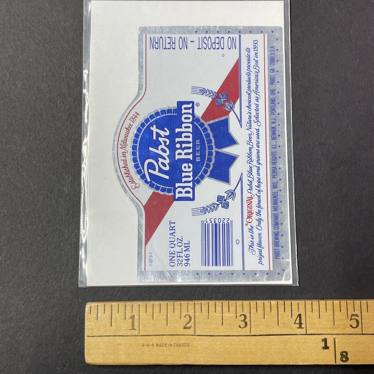 Vintage 1970s Pabst Blue Ribbon UNUSED 32 fl. oz. Paper Label