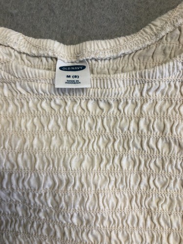 Old Navy Top Kids Girls Size Medium 8 Ivory Stretch Scrunch Pretty Cotton Shirt - Picture 2 of 5