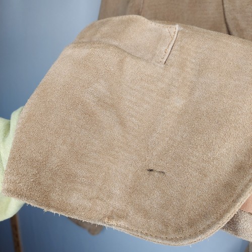 Jordache 70s Suede Leather Blazer Womens 11/12 Beige Open Pocket Lined - Picture 9 of 9