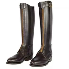 Leather Riding Boots Tall Equestrian Front Zipper Field Boots Genuine Leather