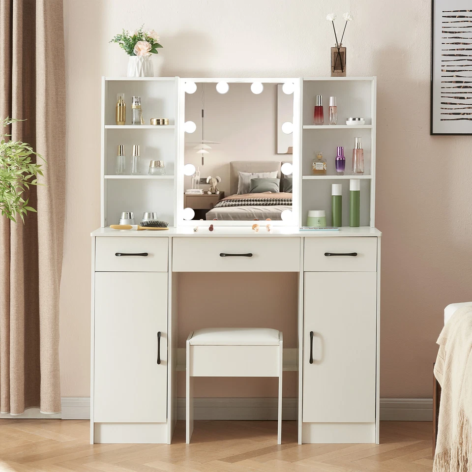 Penteadeira maquiagem vaidade 10 LED espelho conjunto vaidade quarto mulher cômoda escrivaninha - Imagem 4 de 4