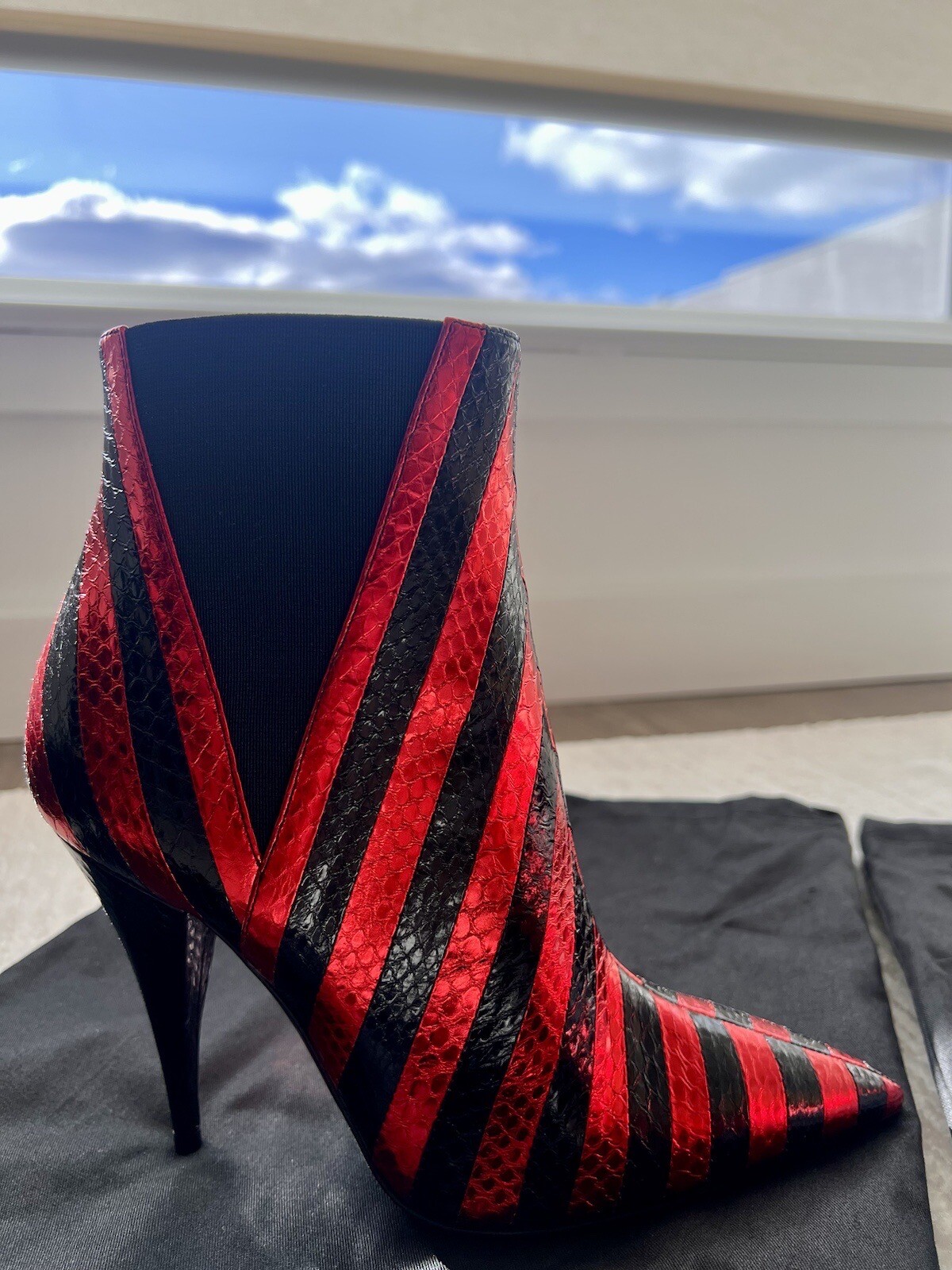 STIVALETTI AUTENTICI YSL SAINT LAURENT ROSSI METALLIZZATI NERI E NUOVI CON ETICHETTE TAGLIA 37 7