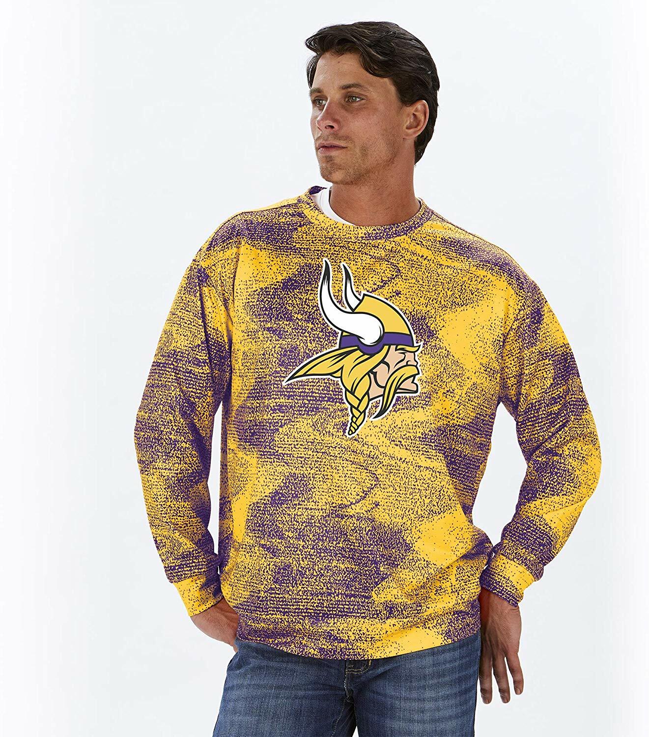 Zubaz NFL Футбольная мужская толстовка Minnesota Vikings со статичным круглым вырезом горловины