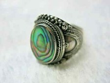 Vintage Abalone Shell  Mother of Pearl Sterling Silver Ring Bohemian Sz 8.5