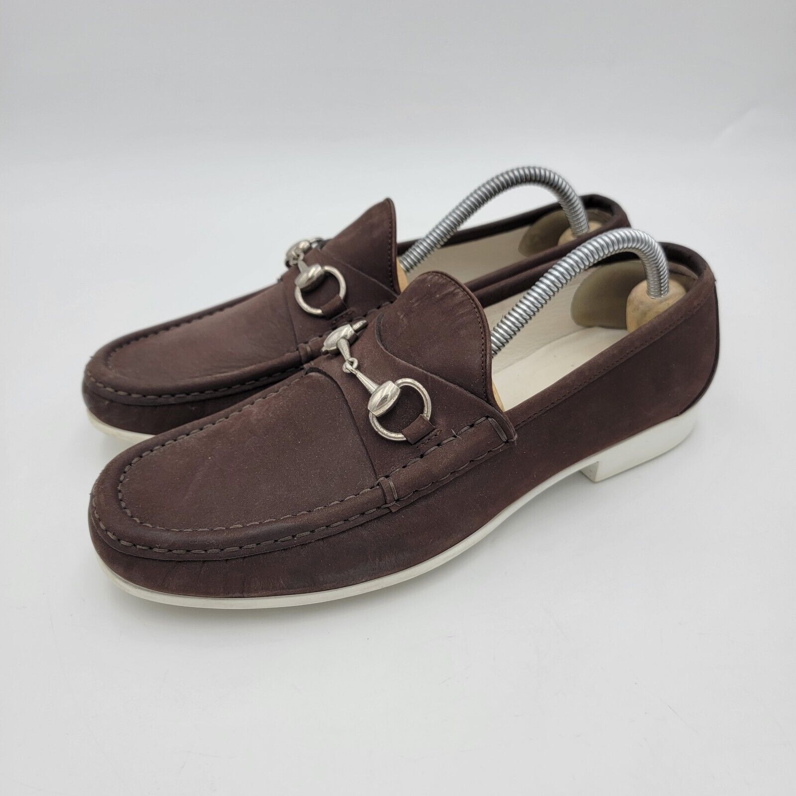 Mens Brown Leather GUCCI Silver Horse Bit Moc Toe… - image 7