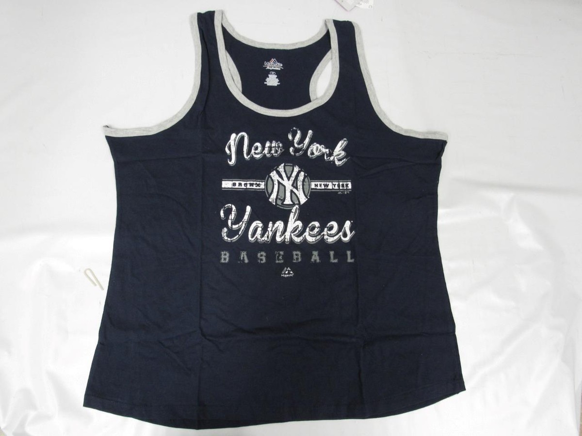 New York Yankees Womens Plus Size 1X Majestic Blue Muscle Tee Tank Top shirt