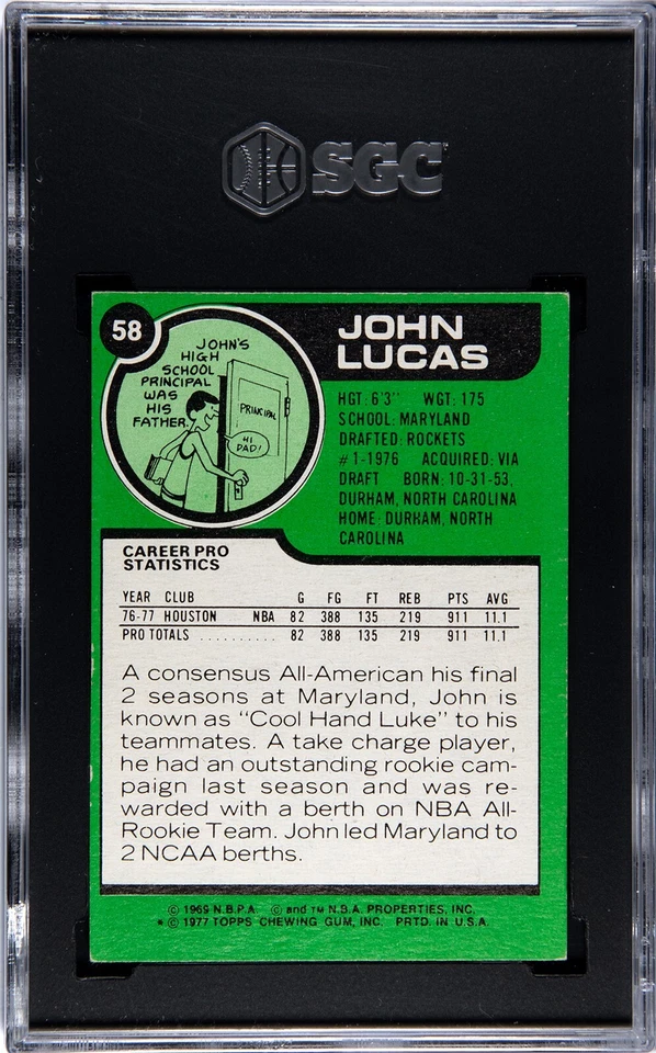 1977 Topps Basketball #58 John Lucas PSA SGC 5 HOF Vintage Houston Rockets - Image 2 of 2