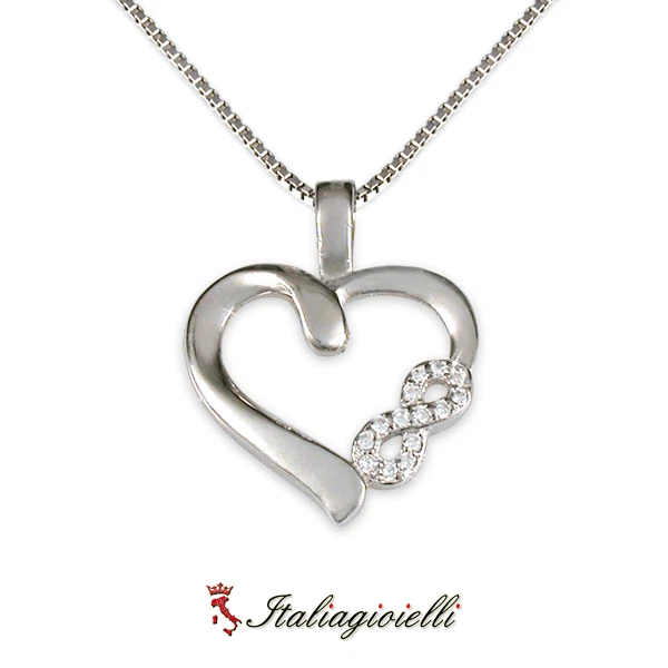 Collana Brillante Cuore Infinito in Argento 925 Rodiato Oro Bianco - Immagine 3 di 4