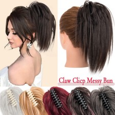 12in Short Ponytail Thick Clip in Messy Bun Hair Piece Claw On Extension Updo US