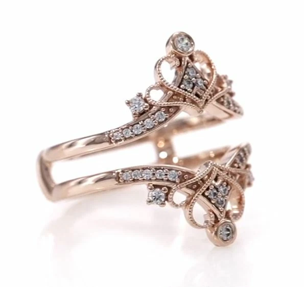 14K розовое золото 1/4 карата реальный бриллиант винтажный стиль Crown Solitaire Enhancer кольцо - Изображение 2 из 4