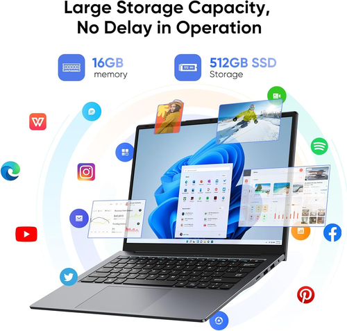14.1" Laptop 16GB RAM 512GB SSD, QHD (2160X1440) Display, Intel Core Processor, - Afbeelding 4 van 12