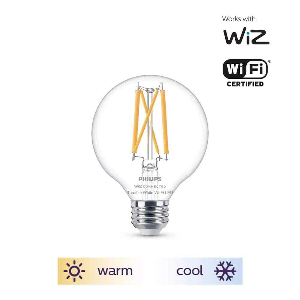 Philips 60-Watt Equivalent G25 Smart Wi-Fi bulb (K) WiZ with Bluetooth (2-Pack) - Image 4 of 4