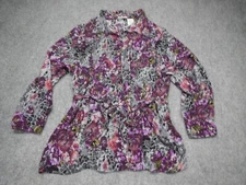 White Stag Blouse Women's Plus Size 3X Purple Gray Floral Print Relaxed Fit