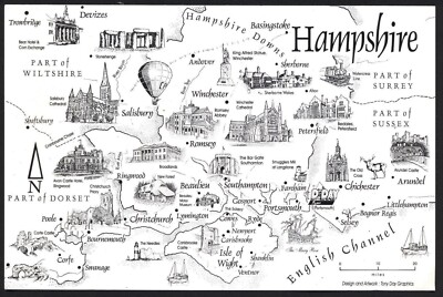 Moderne bildhafte KARTE Postkarte von HAMPSHIRE. Crossroads PC, # 200. Kostenloser Versand UK