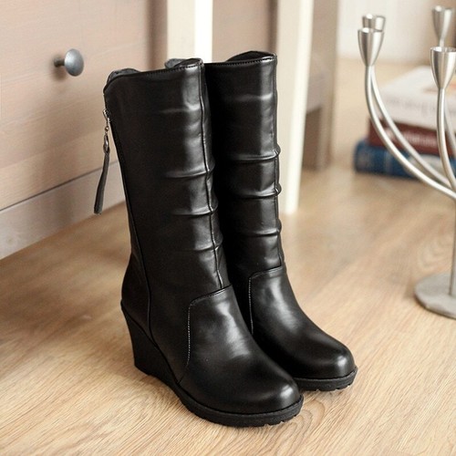 2022 Casual wedge women's plush plush mid-well boots winter shoes plus size - Picture 1 of 15