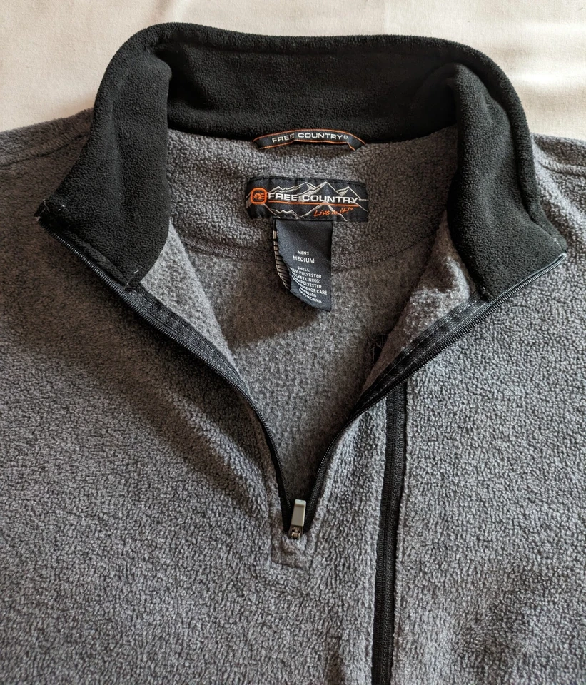 Chaqueta Pullover Free Country Gris 1/4 Cremallera Polar Talla Mediana Para Hombre Cremalleras Foto 4 de 4