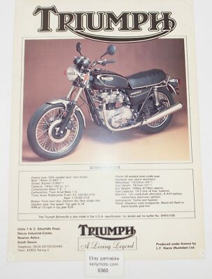 1980's TRIUMPH BONNEVILLE DEALER PAMPHLET BROCHURE ADVERTISEMENT TECHNICAL SPECS
