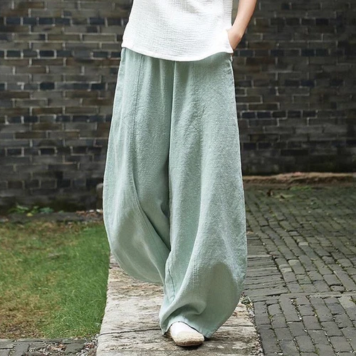 Damen Baumwolle Leinen Baggy Freizeit Haremshose Damen Sommer weites Bein Hose - Bild 7 von 25