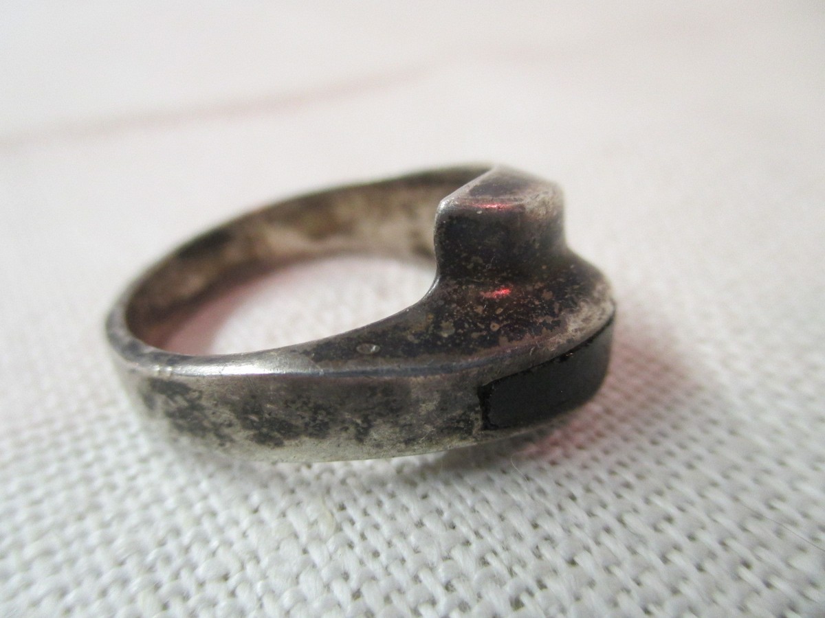 Vintage Mexico Taxco Sterling Ring TC-104 inset onyx Modernist