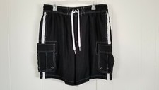 MOSSIMO SUPPLY CO. LARGE BLACK WHITE VENTED CARGO SWIM TRUNK BOARD SHORTS