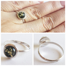 BALTIC AMBER 925 STERLING SILVER Ring Genuine GREEN AMBER RING 1.3gr SIZE 6.5