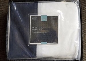 Sheets FULL 100% Cotton Sheet Set White with Dark Blue Trim