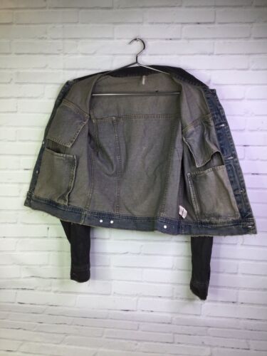 Free strappato Womens 6 Jacket Sz Jean scuro Distressed People blu Denim rrRg7qw