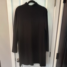 GAP Black Solid Knit Shift Dress Mock Neck Half Zip Long Sleeve size L